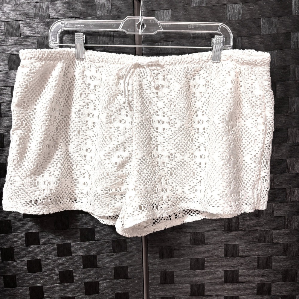 Crochet Drawstring Shorts Womens XXL 20‎ White Boho Festival Lace Beachy Swim
